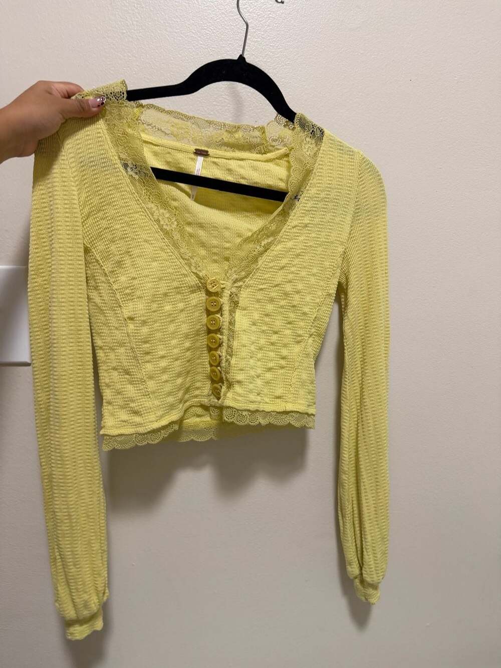 Free People Let's Party Lace Trim Cardigan Size XS Yellow